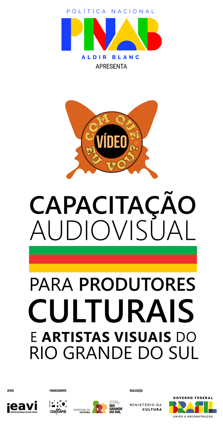 Logotipo do curso vertical de Com que vídeo eu vou? – Capacitação Audiovisual para produtores culturais e artistas visuais do Rio Grande do Sul